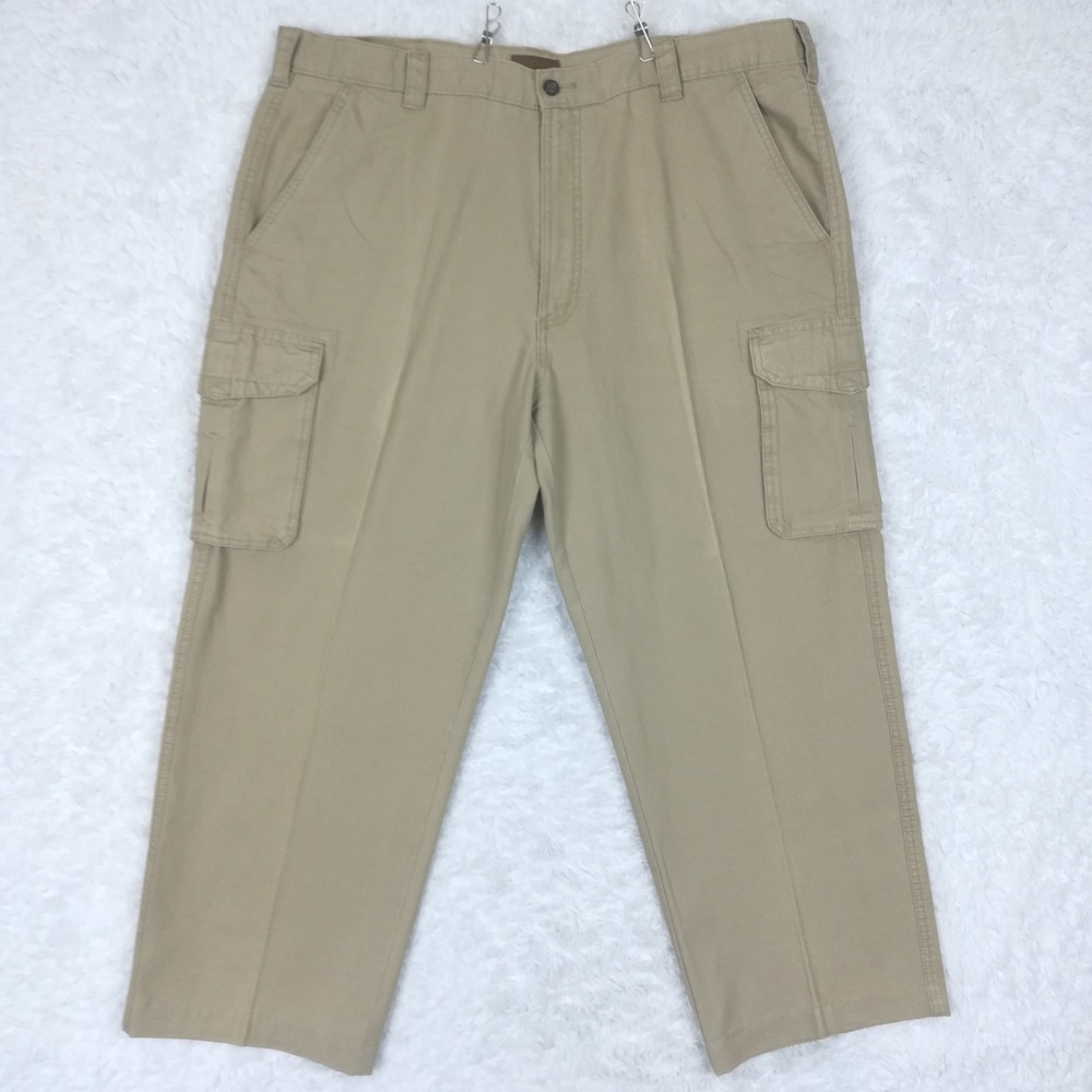 St John's Bay Mens Pants Cargo Khaki Beige Straight Leg Classic Flap 42x30